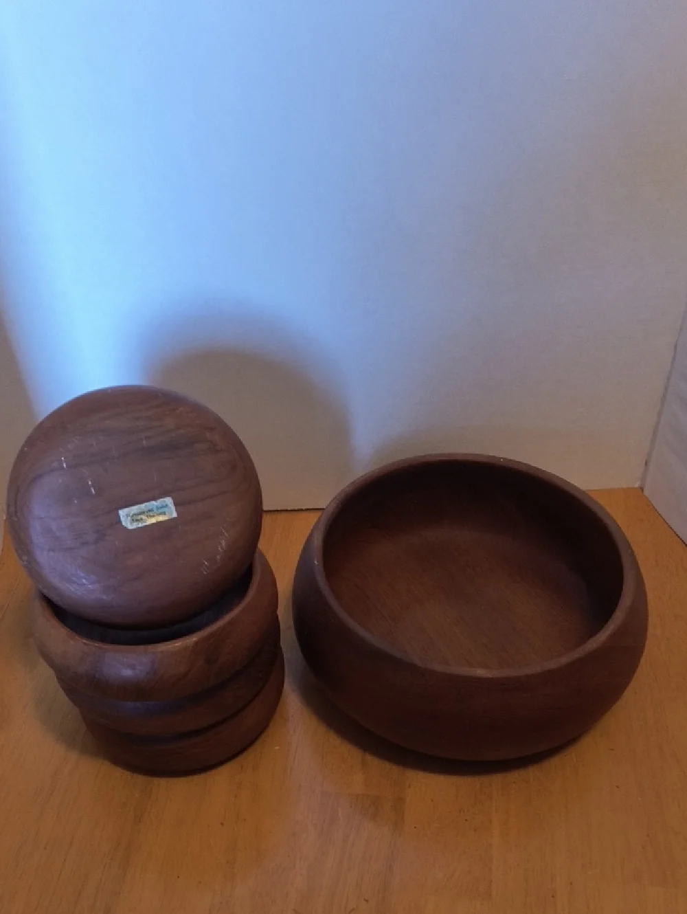 Hand Carved Teak Set of Rustic Wooden Salad Bowls - Thailand B3 - Picture 1 of 2